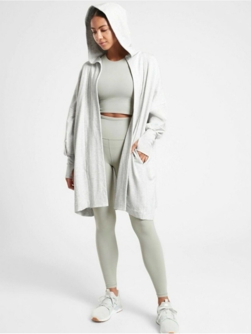 Athleta Mantra Light Gray Hooded Wrap Cardigan - size Small